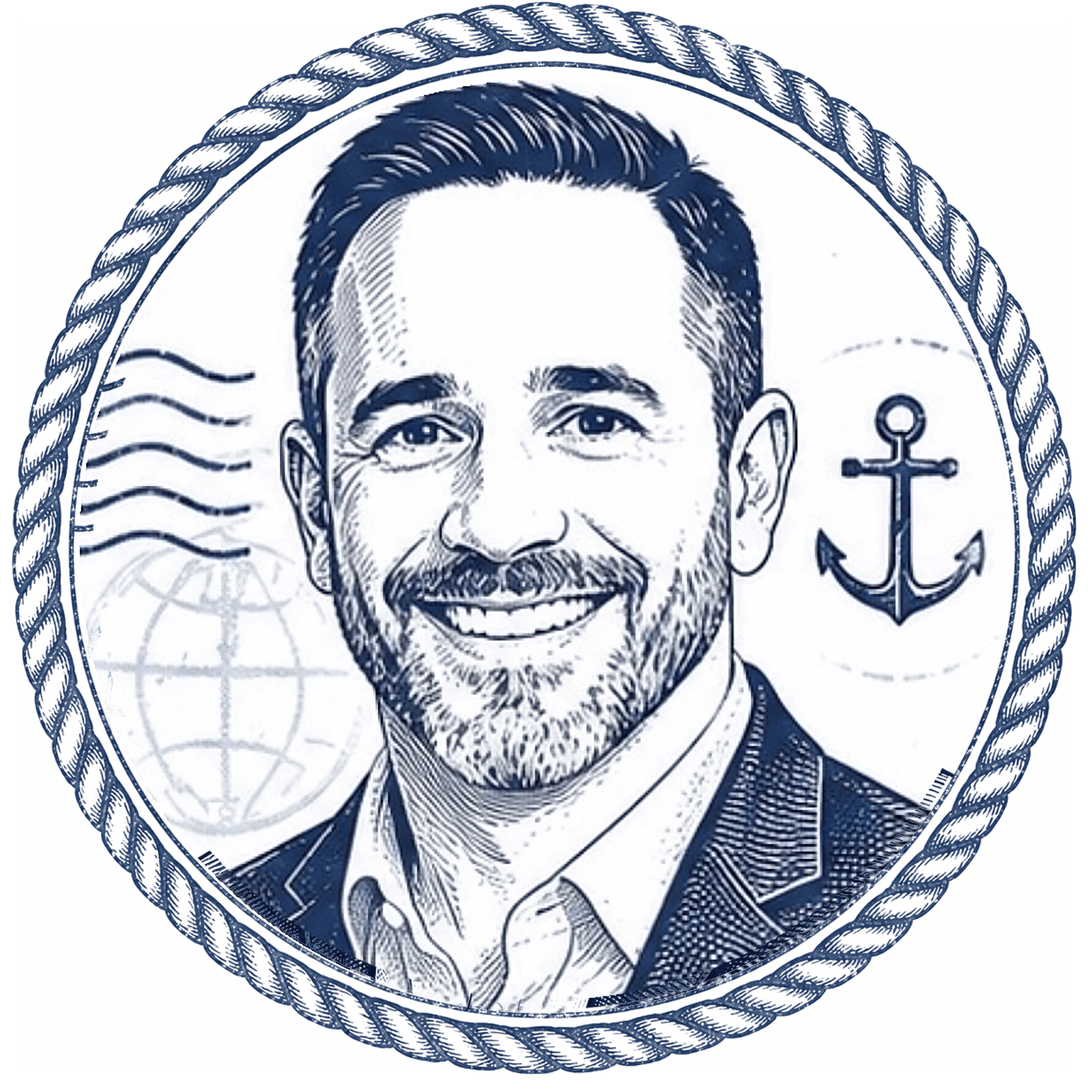 Engraved passport-style portrait of Jordan Yates